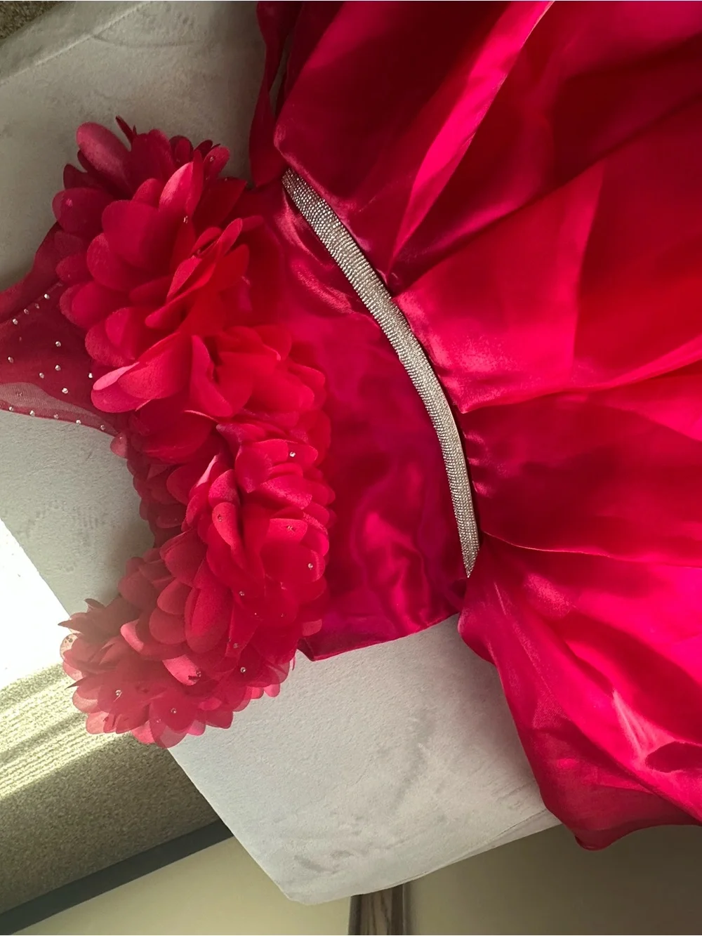 Girls Hot Pink Floral Tulle Party Dress with Sparkle Waistband
